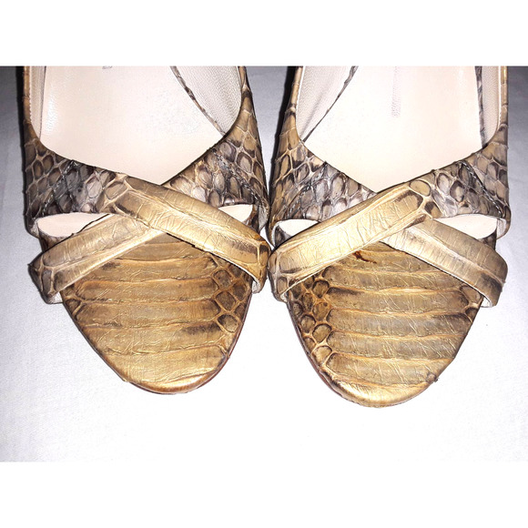 Miu Miu Snakeskin with Metallic Gold Highlights Open Toe Pumps 37 IT - Picture 9 of 11